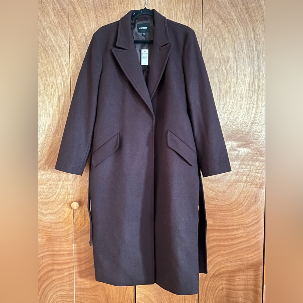 Wool-Blend Belted Wrap Front Coat